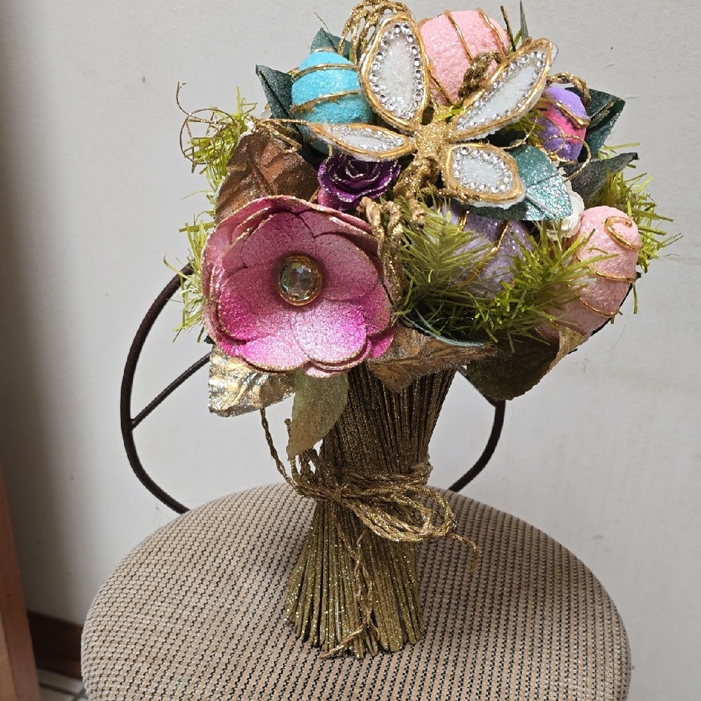 Handcrafted Pink & Teal Floral Bouquet Accent - Decorative Home Accent